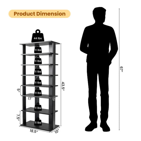 7-Tier Double-Row Shoe Rack With Adjustable Shelves, Anti-Tipping Narrow Storage Rack For Entryway Closet-Black - view 3