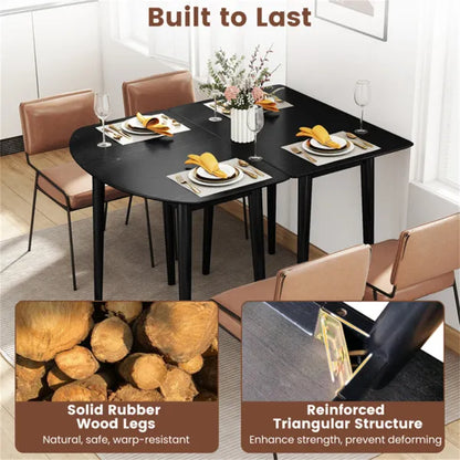 45" Extendable Dining Table Set, 2 Half-Round Tables Convertible To Oval For 4-6 People Black - view 5