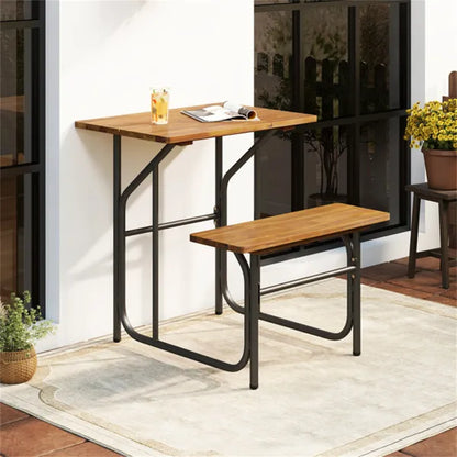 Unique One-Side Acacia Wood Patio Table & Bench Set, Combineable For Picnic & Leisure - view 5