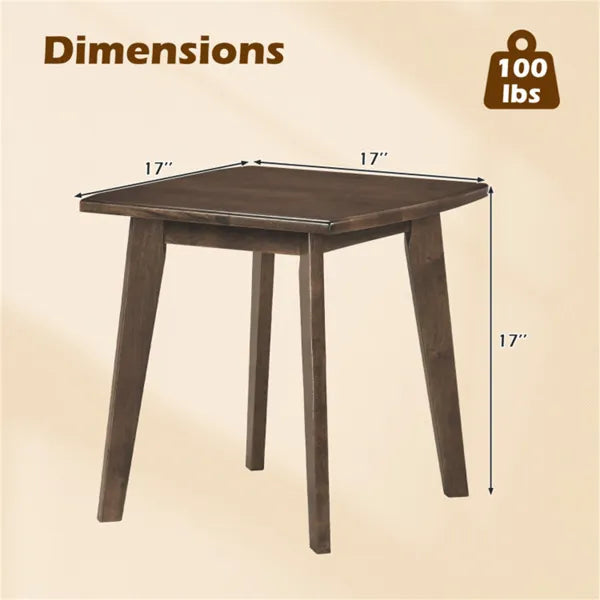 17" Square Side Table Solid Rubber Wood, Walnut Finish End Table For Living Room Bedroom - view 2