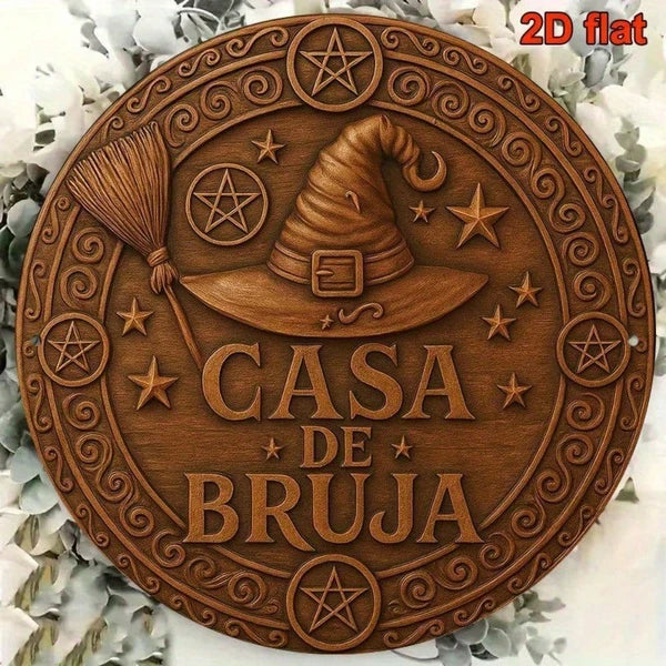 Vintage Witch House Aluminum Sign 8x8 Inch Round Metal Plaque, 2D Flat French Wall Decor For Living Room Study Dining - view 5