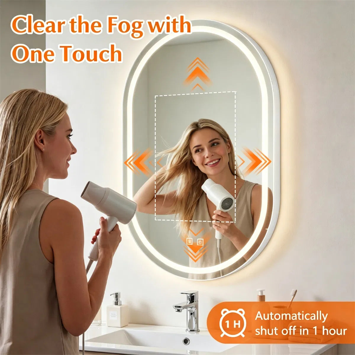 32x20" Oval LED Backlit Bathroom Mirror, 3 Color Temperatures Stepless Dimmable Vanity Mirror - view 9