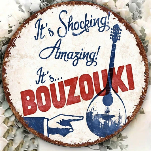 1pc 8x8in Vintage Bouzouki Instrument Round Sign, Instrument Round Sign, Sign