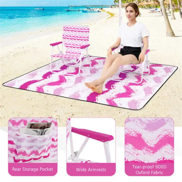 4-Piece Beach Set With 6.2ft Sun-Proof Umbrella, 2 Folding Chairs & 80 X 80 Waterproof Blanket-Pink - view 5