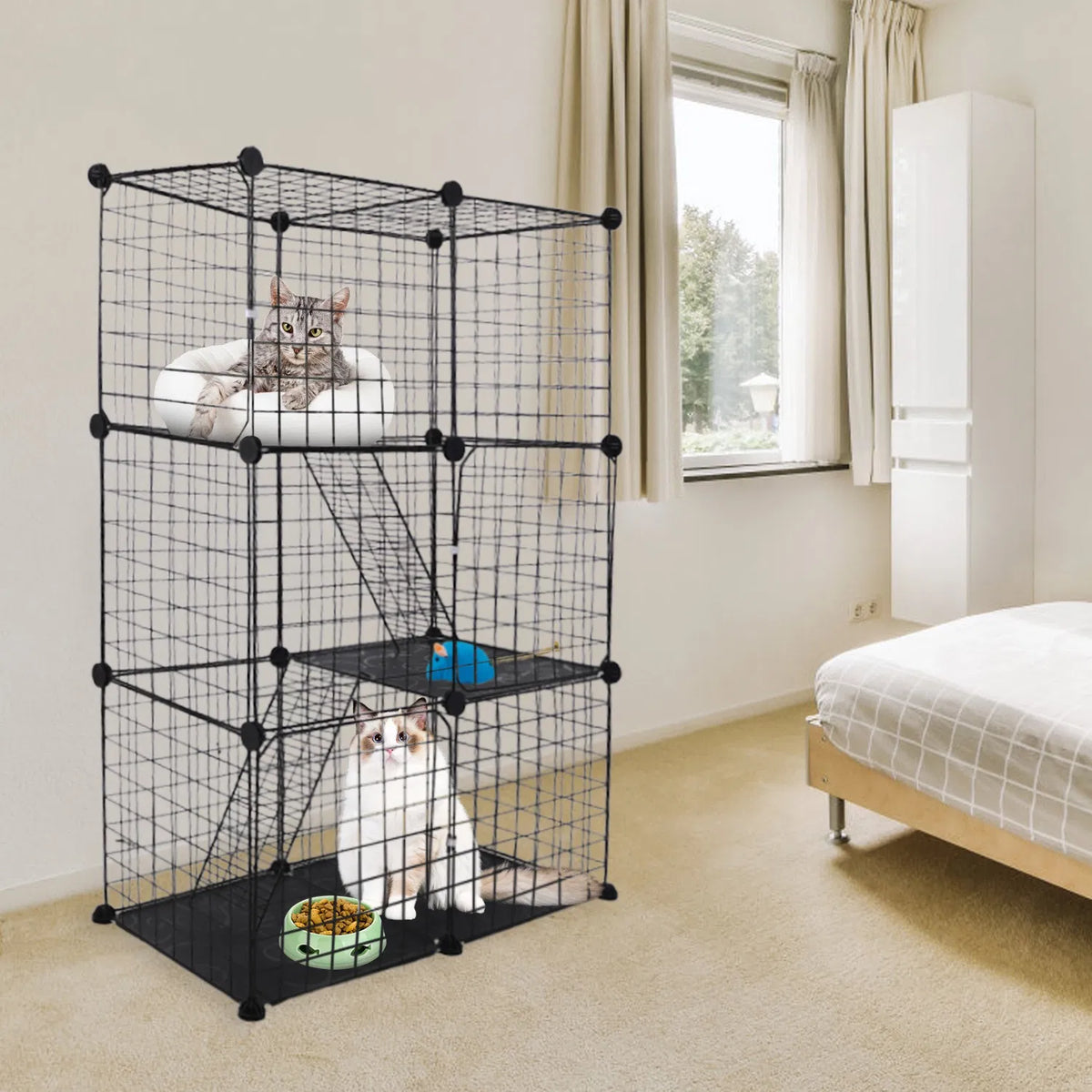 Cat Cage DIY Indoor Pet Home Small Animal House Detachable Playpen with 3 Doors 3 Tiers for Kitten Puppy Bunny - view 5