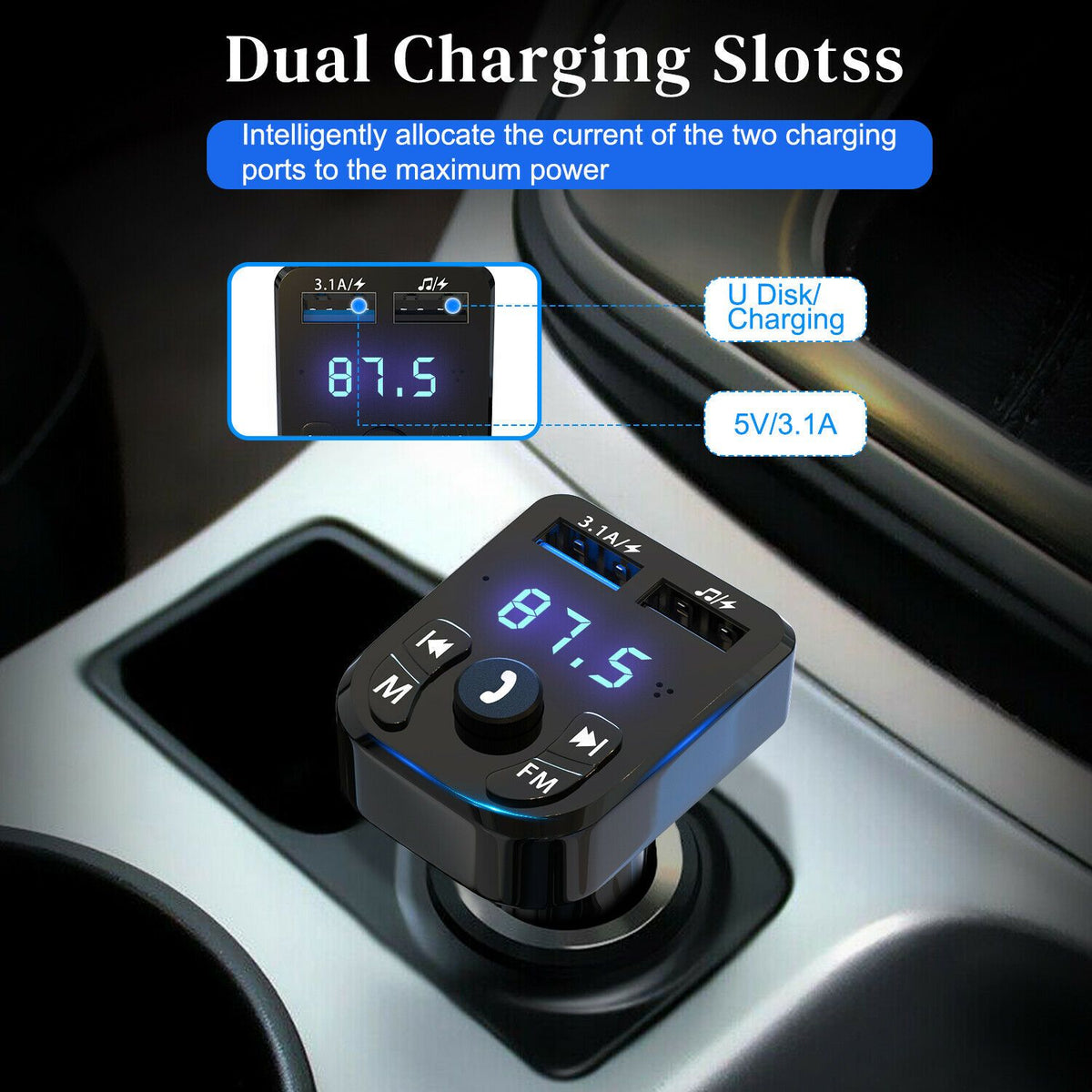 Wireless Car Bluetooth FM Transmitter MP3 Audio USB Charger Adapter Handsfree - view 3