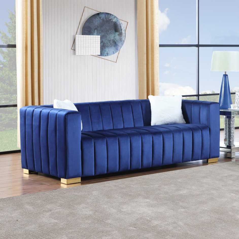 A Modern Channel Sofa Take On A Traditional Chesterfield,Navy Blue Color,3 Seater - view 6
