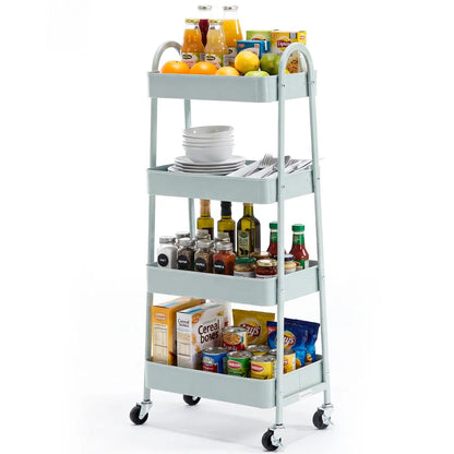 3-4-layer Practical Mobile Trolley, Metal Movable Storage Rack, With Lockable Casters - view 5