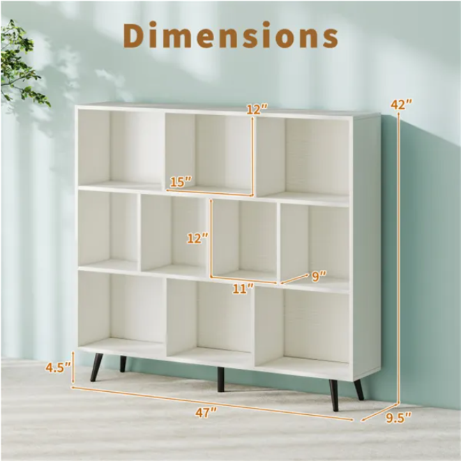 10 Cube Bookcase 3-Tier Modern Storage Organizer With 5 Metal Legs Bookshelves - view 2
