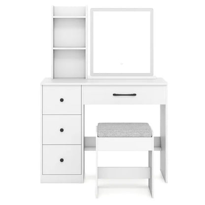 White Vanity Desk And Stool Set With Sliding Mirror & 3-Mode LED Light Strip - view 3
