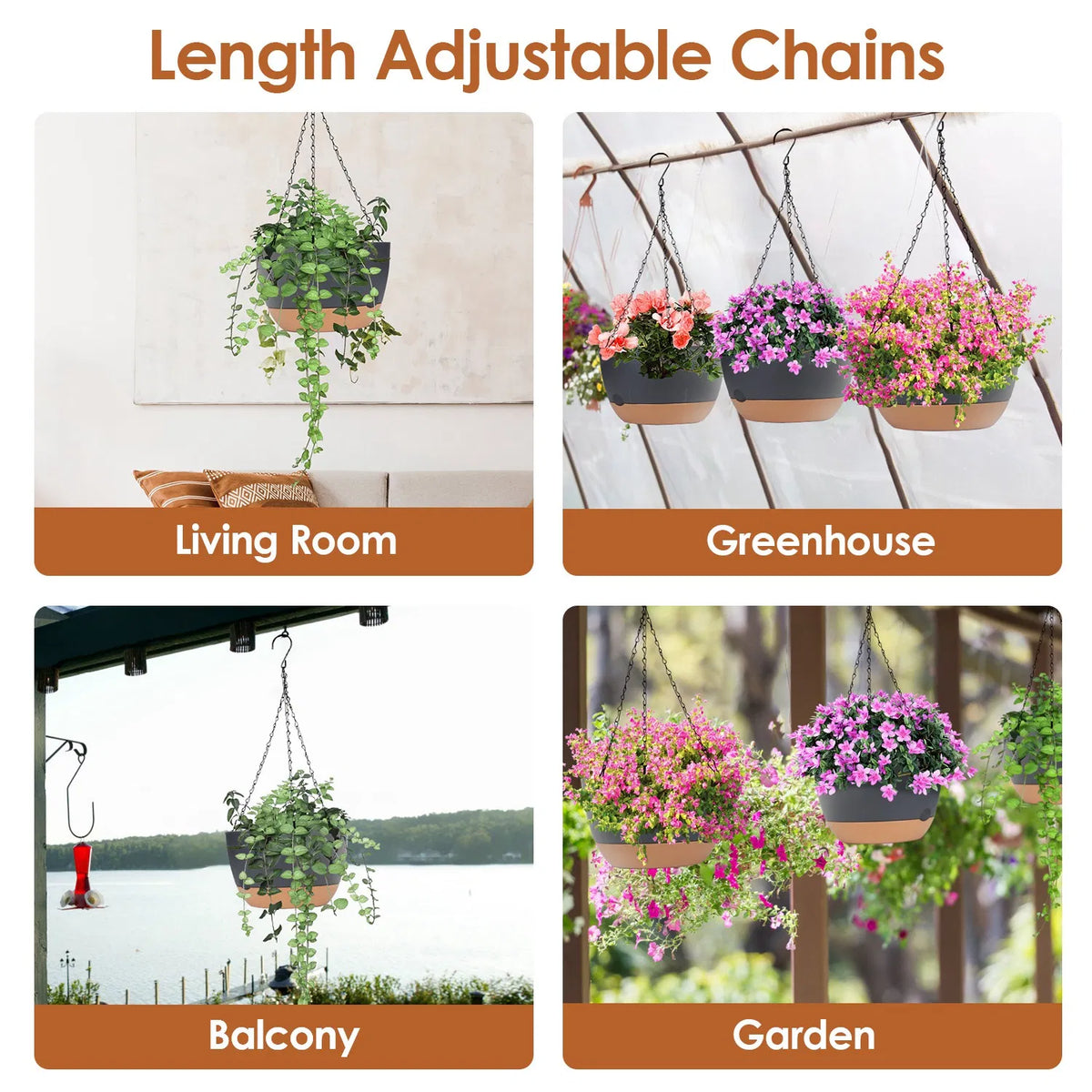 4Pcs 9.64In Diameter Hanging Planter With Drainage Holes Removable Self-Watering Tray Plastic Hanging Flower Plant Pots - view 7