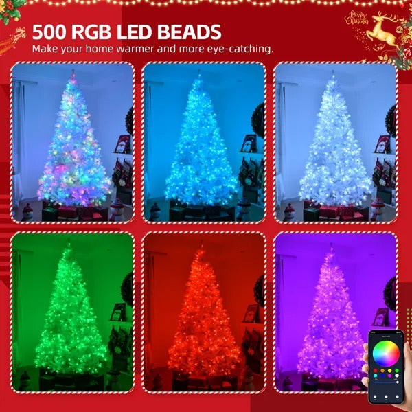 7 FT Pre-lit Artificial Christmas Tree, APP Controlled Xmas Tree Hinged Branches With 400 RGB Lights And 1150 Branch - view 6