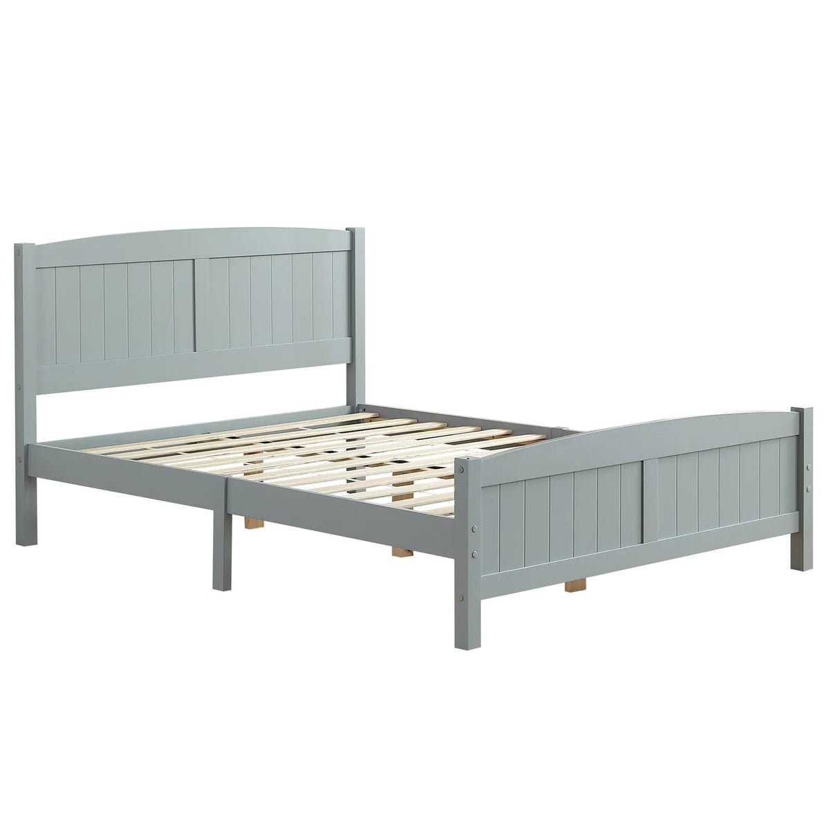 Full Single Bed Frame Vertical Striped Decorative Curved Headboard and Footboard Bed Frame Painted + Melamine Veneer & - view 9