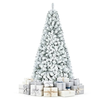 6 FT Snow Flocked Artificial Christmas Tree With 600 Branch Tips, Hinged PVC Xmas Tree Foldable Metal Stand Flame