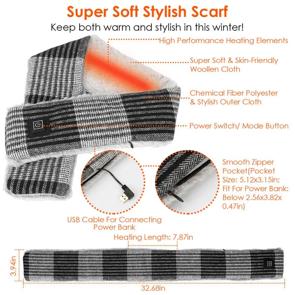 Electric Heated Scarf USB Heating Neck Wrap Unisex Winter Heated Neck Shawl - view 3