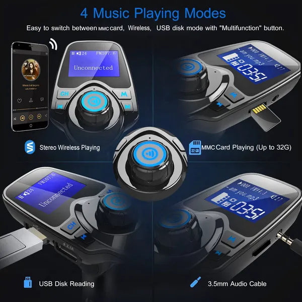 Car Wireless FM Transmitter MP3 Player Hand-Free Call USB Charger AUX Input - view 2