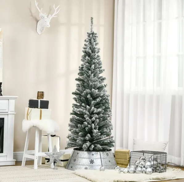 HOMCOM 6ft Artificial Snow Flocked Christmas Tree With Foldable Steel Stand Home Indoor Decoration Green