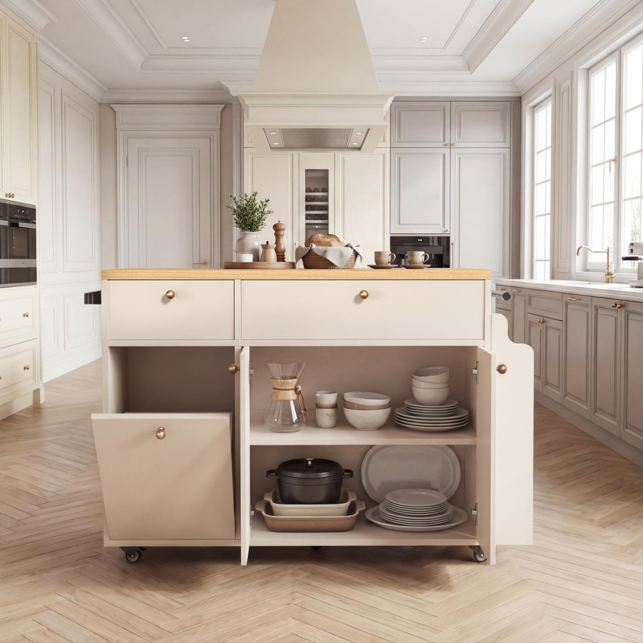 Kitchen Island With Storage Rolling Kitchen Island Cart With Drop Leaf Extension, Natural Wood Top, Drawers, Spice Rack - view 8