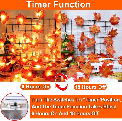 Timer & 3 Pack - 30Ft Fall Garland Fall Decorations for Home 60 LED Leafed Lights Patented Realistic Maples Leafed - view 5