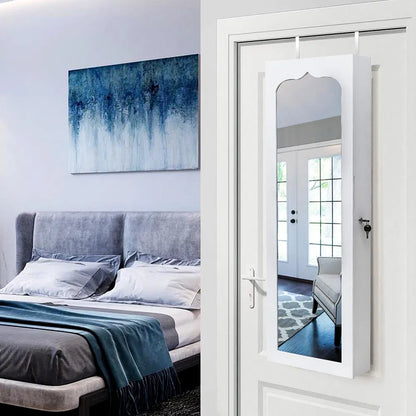 Non Full Mirror Wooden Wall Mounted 4-Layer Shelf 6 Drawers 8 Blue LED Light Jewelry Storage Mirror Cabinet - White - view 9