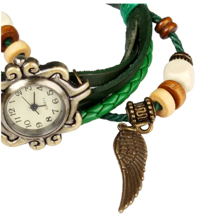 Beautiful Bohemian Style Retro Handmade Leather Angel Wing Women's Watches - view 3
