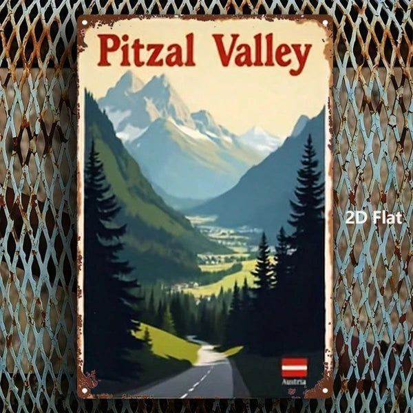 1pc 2D Flat Metal Sign Austrian Pitz Valley Scenic Painting Square Iron Wall Art 8x12 Inch For Home Bar Garage Club - view 3