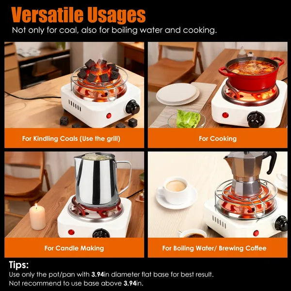 Electric Charcoal Burner 500W Hookah Charcoal Burner Compact Coal Burner For Hooka Cubes Shisha With Grill And Tongs - view 7