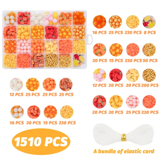1510 Pcs Fall Bracelets Beads Kit With 24 Grid Storage Box Maple Leaf Pumpkin Star Shaped Clay Beads For Jewelry Making - view 5