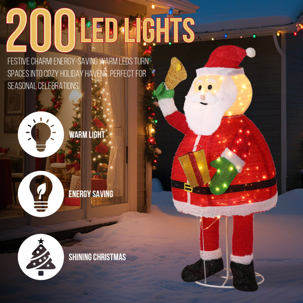 6FT Lighted Santa Claus Holding Bell Christmas Yard Decorations, Pre-lit Pull Up Santa With 200 Warm White LEDs - view 9