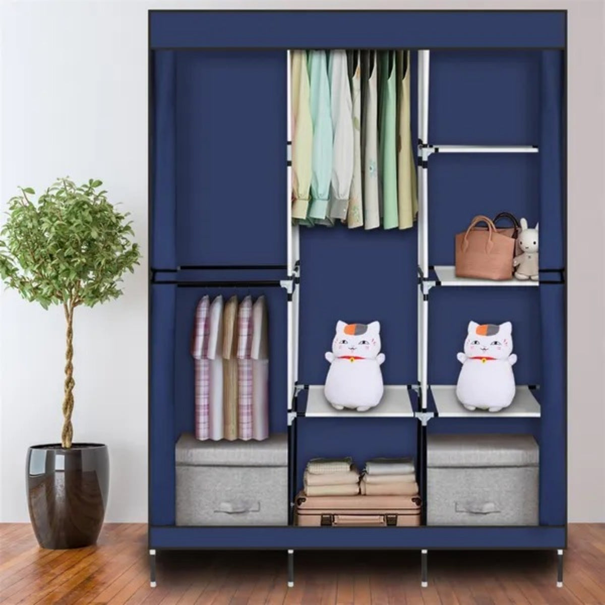 71 Portable Closet Wardrobe Clothes Rack Storage Organizer With Shelf Navy RT