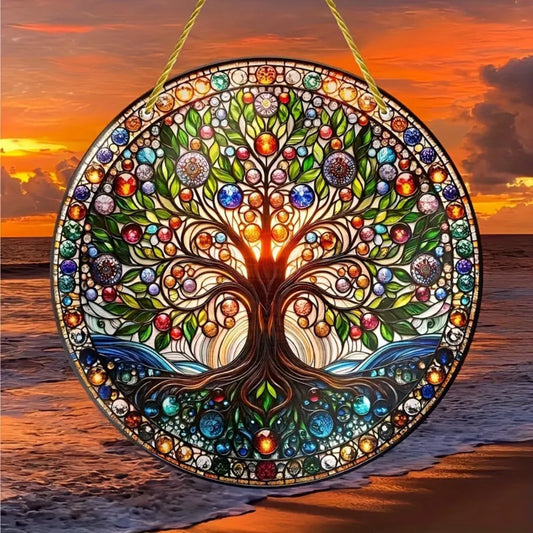 Tree of Life Wall Art Colorful Stained Glass Design Smooth Edges Indoor Outdoor Decor Housewarming Gift Acrylic - view 2
