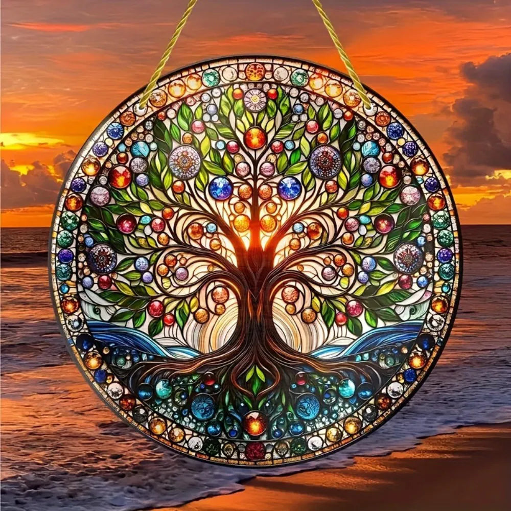 Tree of Life Wall Art Colorful Stained Glass Design Smooth Edges Indoor Outdoor Decor Housewarming Gift Acrylic - view 2