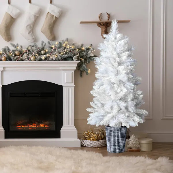 4 FT White Artificial Christmas Tree With Pot Stand, Potted Xmas Pine Tree With 200 Branch Tips For Holiday Party - view 4