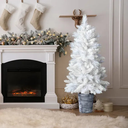 4 FT White Artificial Christmas Tree With Pot Stand, Potted Xmas Pine Tree With 200 Branch Tips For Holiday Party - view 4