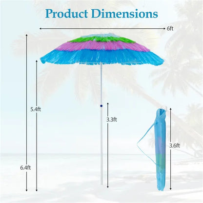 6ft Thatched Tiki Patio Umbrella, Tropical Outdoor Umbrella With Push Button Tilt (Multicolor) - view 4