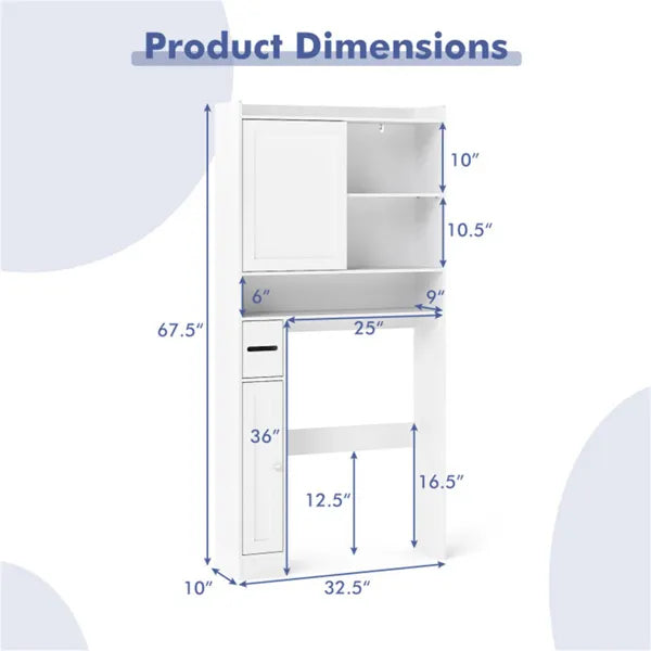 Over-The-Toilet Storage Cabinet White- 1 Top Shelf 2 Enclosed Cabinets Toilet Paper Holder - view 7