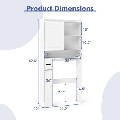Over-The-Toilet Storage Cabinet White- 1 Top Shelf 2 Enclosed Cabinets Toilet Paper Holder - view 7