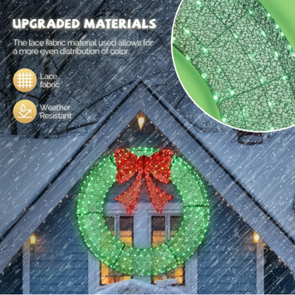 60in Pre-Lit Outdoor Christmas Wreath Decoration, LED Metal Holiday Decor For Home Exterior, Garden W 400 Lights, Bow