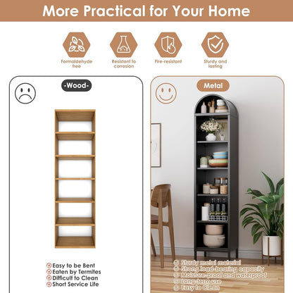 Narrow Arched Bookshelf,6-Tier Metal Arch Bookcase,Freestanding Storage Organizer With 4 Shelves - view 7