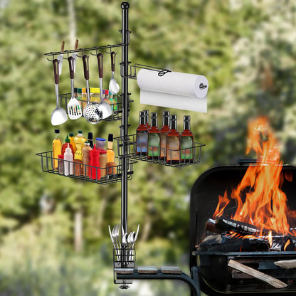 Griddle Caddy Standing Grill Utensil Caddy With Paper Towel Holder Hook Baskets BBQ Accessories Storage Rack Vertical - view 8
