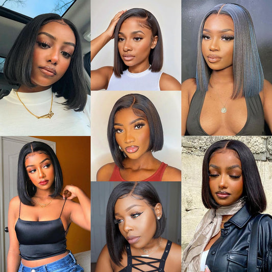 13x4x4 Straight Bob Human Hair Lace Front Wig, Natural Color,Density, 16 Inches - view 2