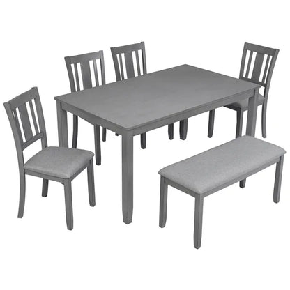 6 Piece Kitchen Dining Set, Rectangular Wooden Dining Table With 4 Upholstered Chairs And A Bench