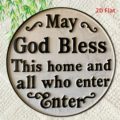 God Bless This Home And All Who Enter Here|Round Iron Sign, 2D Flat Printed Vintage Funny Wall Art Decor - view 6