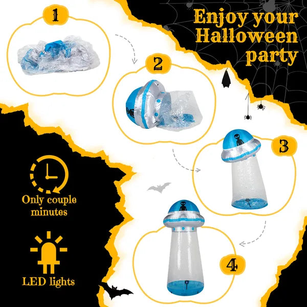 8.8 FT Halloween Inflatable UFO Yard Decoration, Fun Tall Blow Up Yard Decor With Built-in LED Lights And Stand Inside - view 3