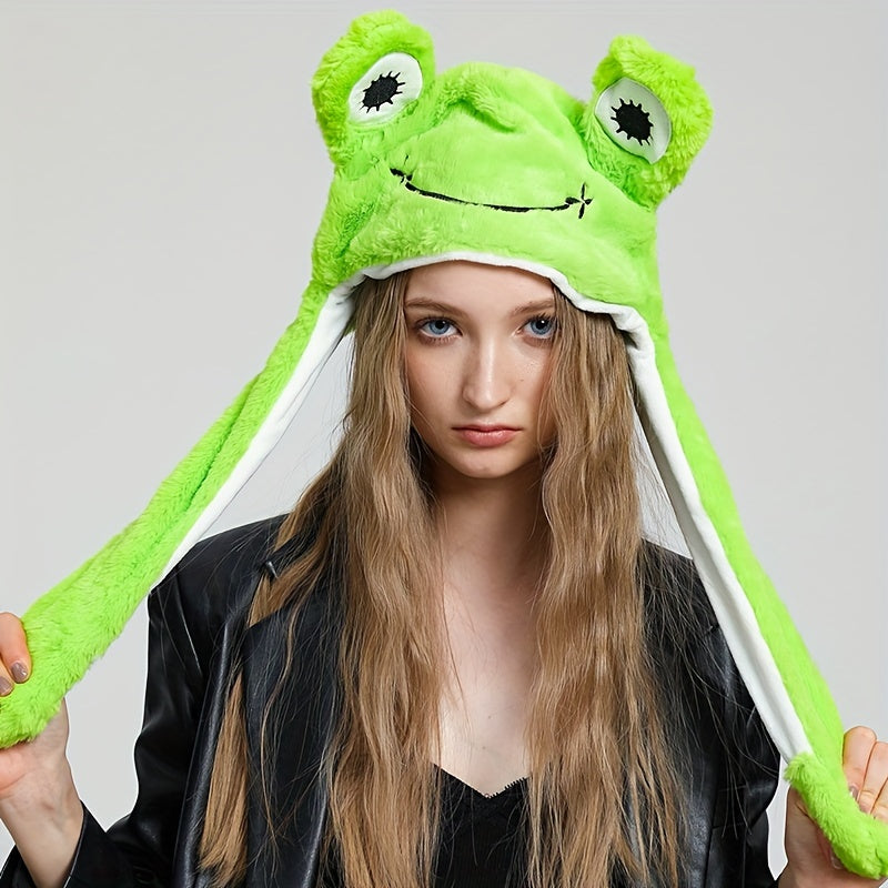 Cute Animal Moving Ear Hat Cute Panda Dog Frog Puppy Plush Hats Halloween Cosplay Party Earflap Hat For Women - view 6