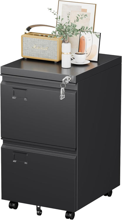 2 Drawer Mobile File Cabinet, Metal Under Desk Cabinet With Lock Name Card Holder For Office Home, Legal Letter Size - view 9