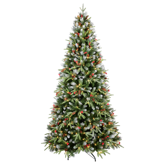 Artificial 5ft Green LED-lit Christmas Tree With 1113PE PVC Mixed Branch Tips,Red Fruit And Pine Cone
