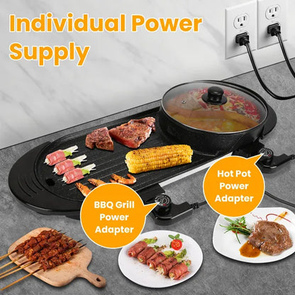 Dual-Electric 2 In 1 Hot Pot & Grill Combo, 2200W Rapid-Heat Indoor, 3.7 QT Non-Stick Hotpot Separate Temp Control - view 2