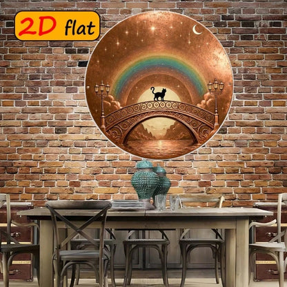 2D Flat Round Aluminum Sign 7.87x7.87 Inch, Black Cat On Arch Bridge With Rainbow Night Sky Stars - view 5