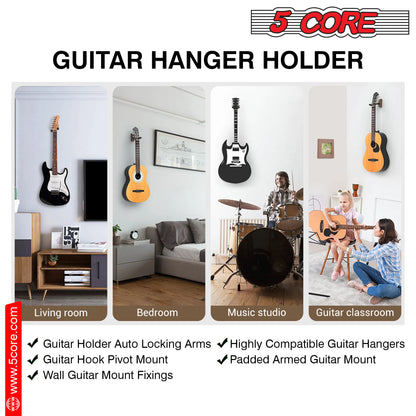 5Core Guitar Wall Mount Hanger Hook Metal Base Soft Padding Adjustable Rotatable Holder - view 4